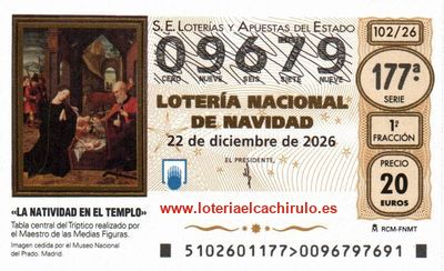Anverso del d&eacute;cimo 09679 de la Loter&iacute;a de Navidad 2026, de Vitoria-Gasteiz (&Aacute;lava)